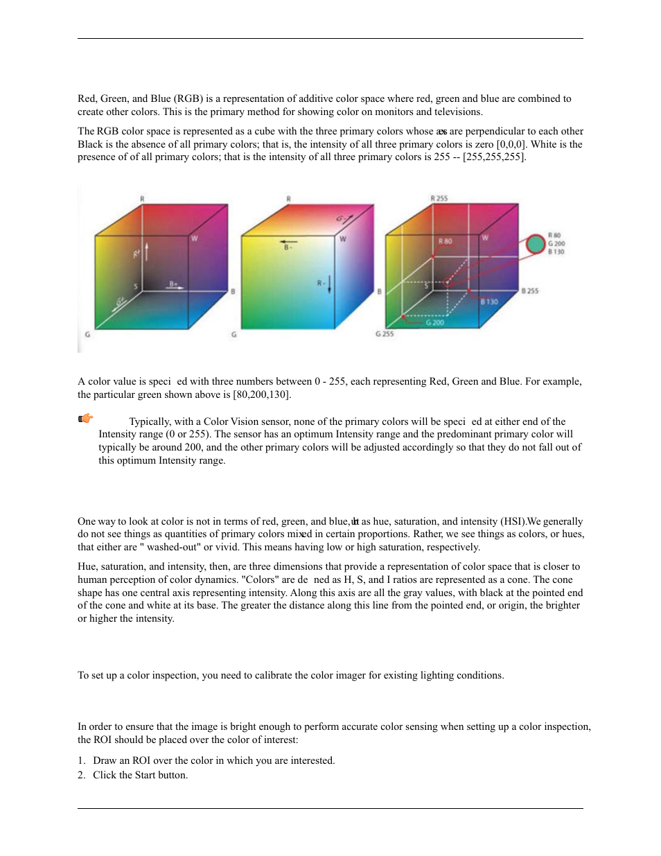 Red, green, blue (rgb), Hue, saturation, and intensity (hsi), 2 setting up a color inspection | Auto exposure | Banner PresencePLUS Pro COLOR—PROII Camera User Manual | Page 36 / 392