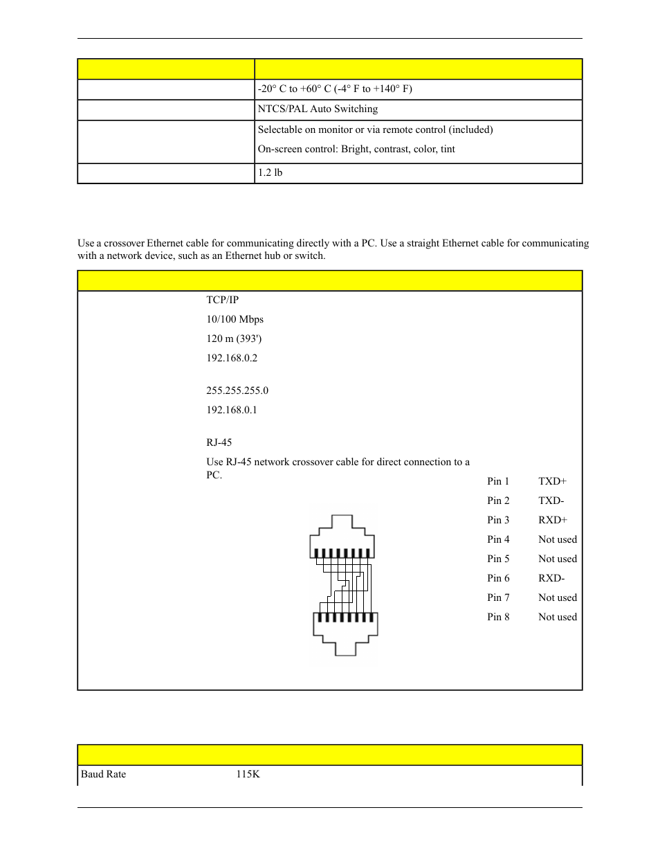 7 ethernet communication specifications, 8 serial port communication specifications | Banner PresencePLUS Pro COLOR—PROII Camera User Manual | Page 380 / 392