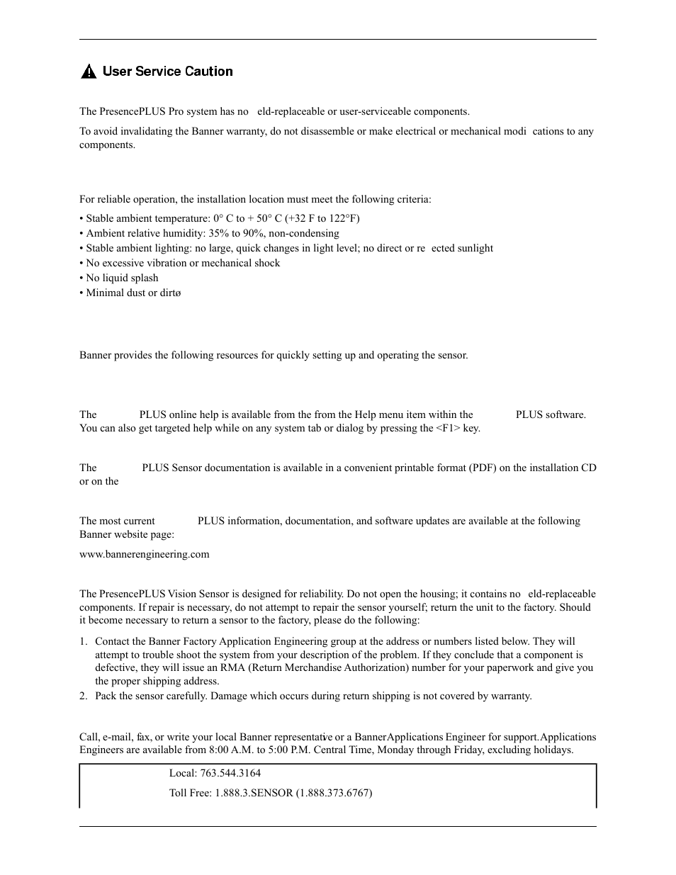 4 environmental requirements, 2 product support | Banner PresencePLUS Pro COLOR—PROII Camera User Manual | Page 8 / 392
