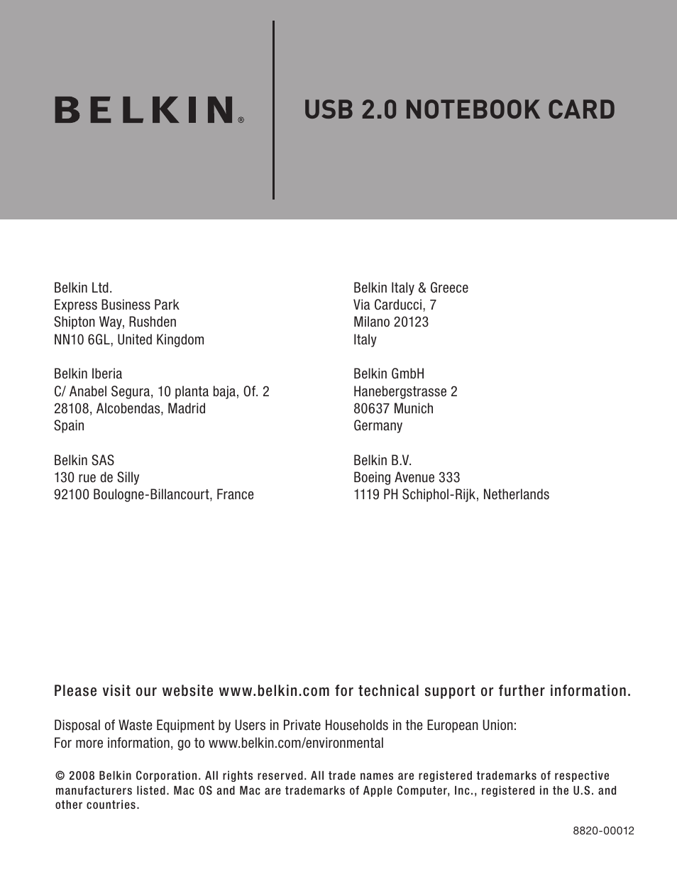 Belkin USB 2.0 Notebook Card F4U008 User Manual | Page 7 / 7