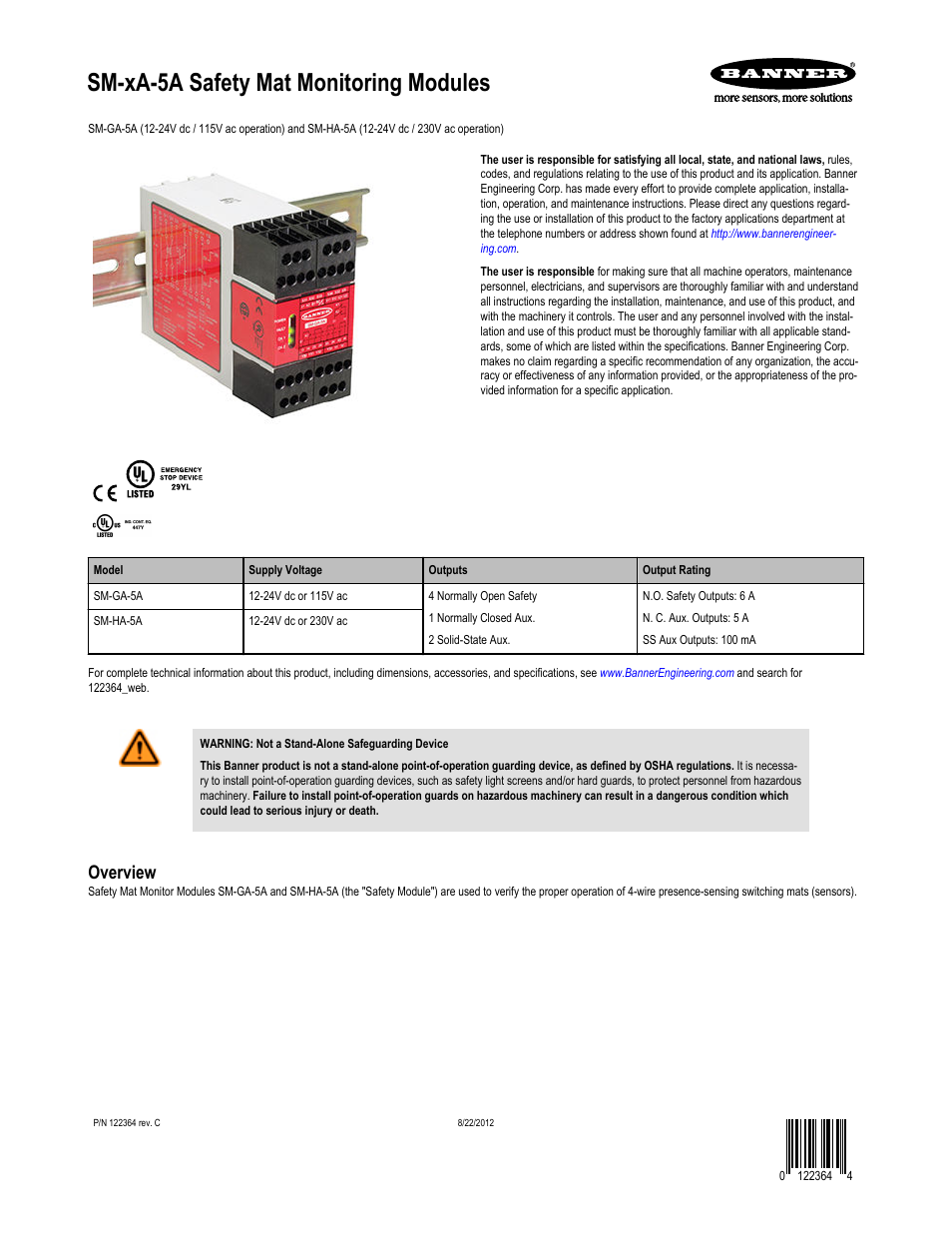 Banner Safety Mat Monitoring Modules User Manual | 8 pages