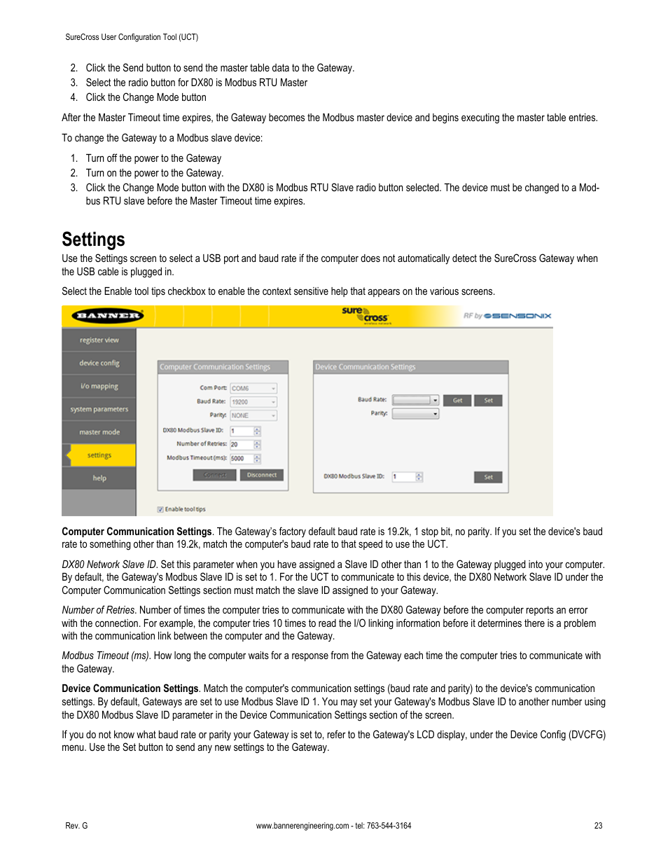 Settings | Banner SureCross DX80 Wireless Networks User Manual | Page 23 / 31