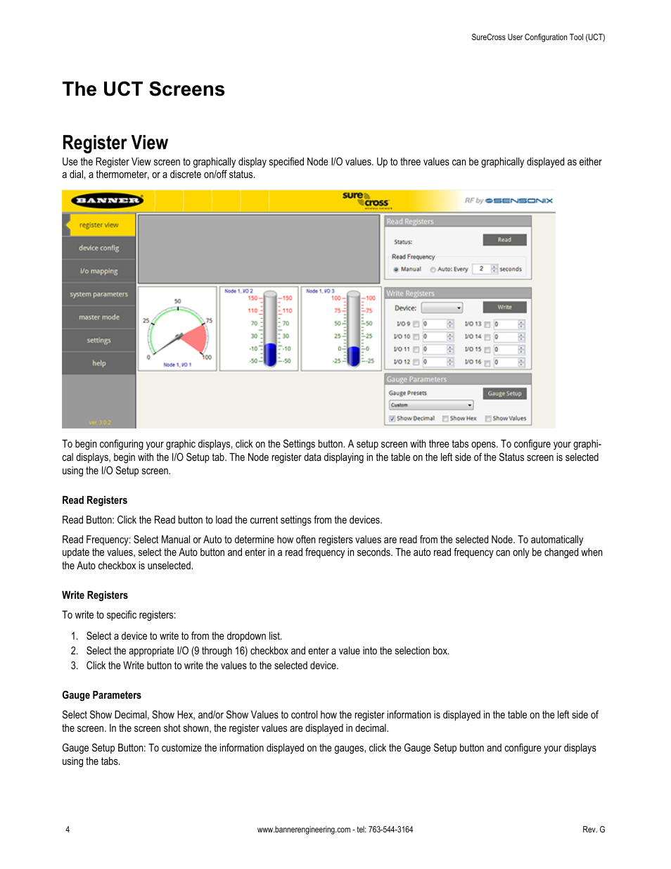 The uct screens, Register view, The uct screens register view | Banner SureCross DX80 Wireless Networks User Manual | Page 4 / 31