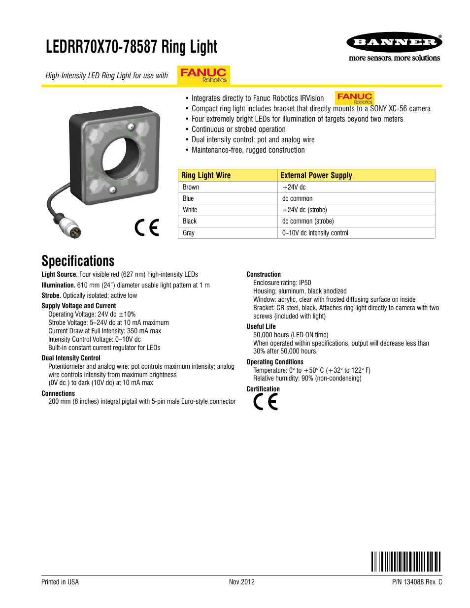 Banner PresencePLUS Lighting User Manual | 2 pages