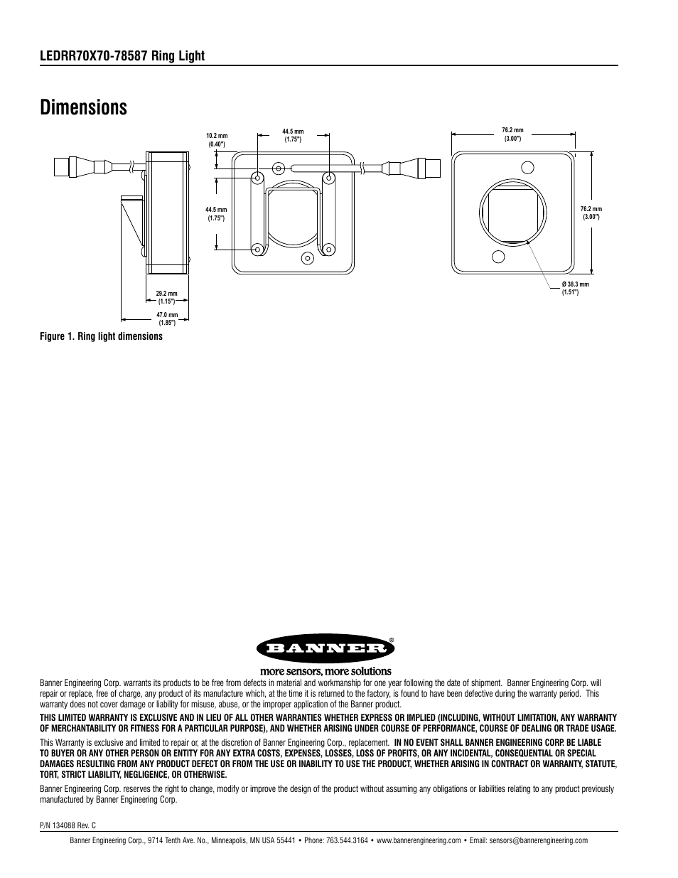 Dimensions | Banner PresencePLUS Lighting User Manual | Page 2 / 2