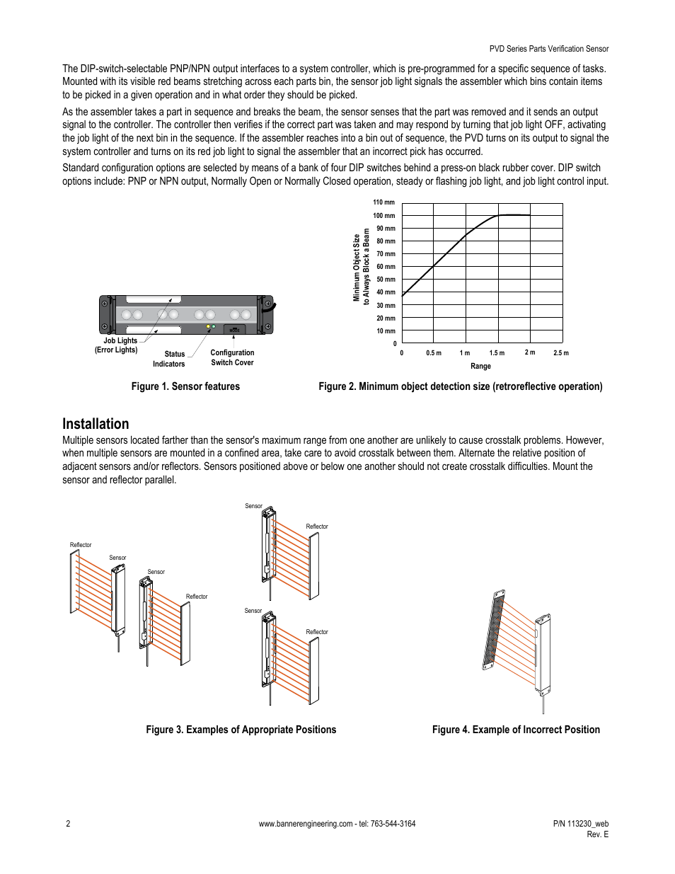 Installation, Figure 1. sensor features | Banner PVD100 Pallet Sensor User Manual | Page 2 / 9