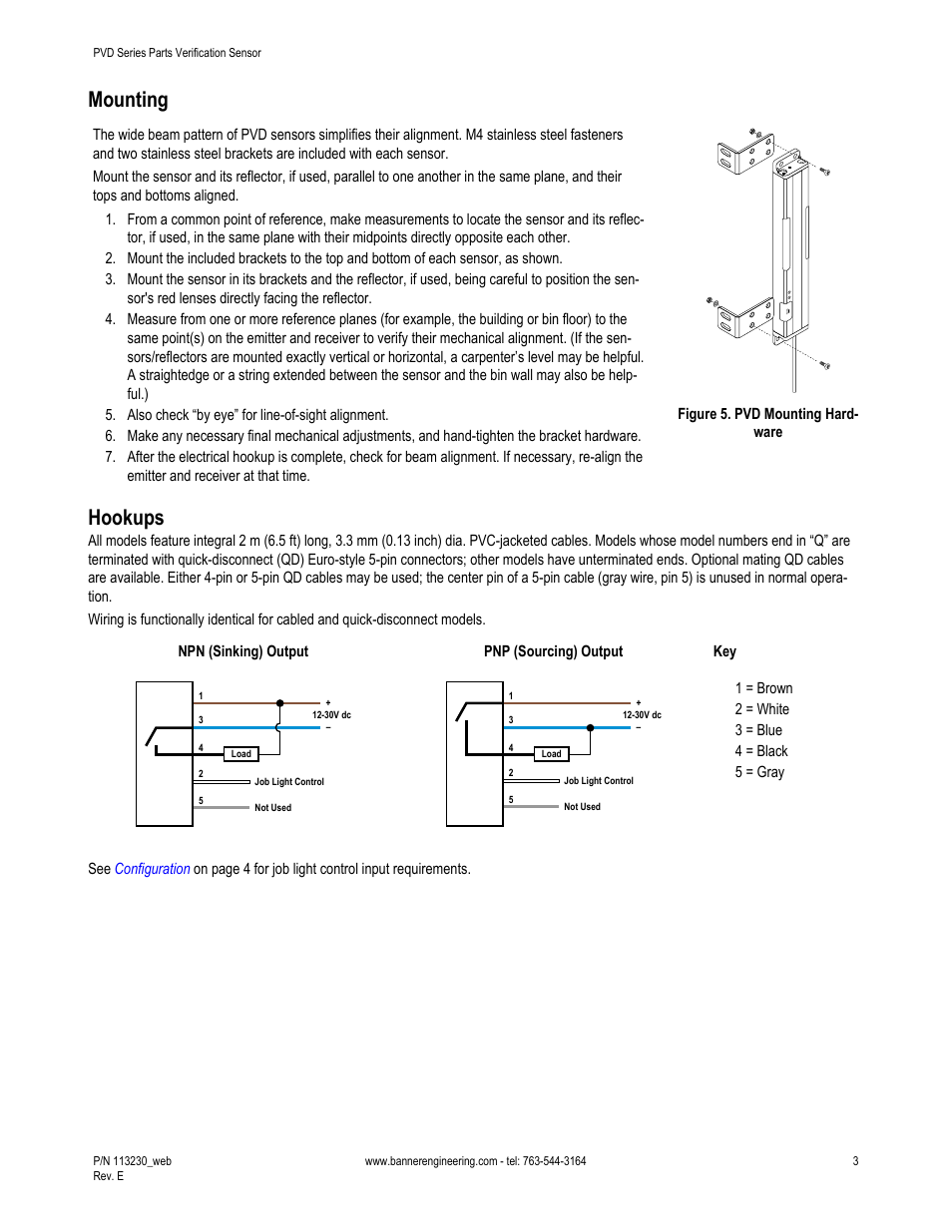 Mounting, Hookups | Banner PVD100 Pallet Sensor User Manual | Page 3 / 9