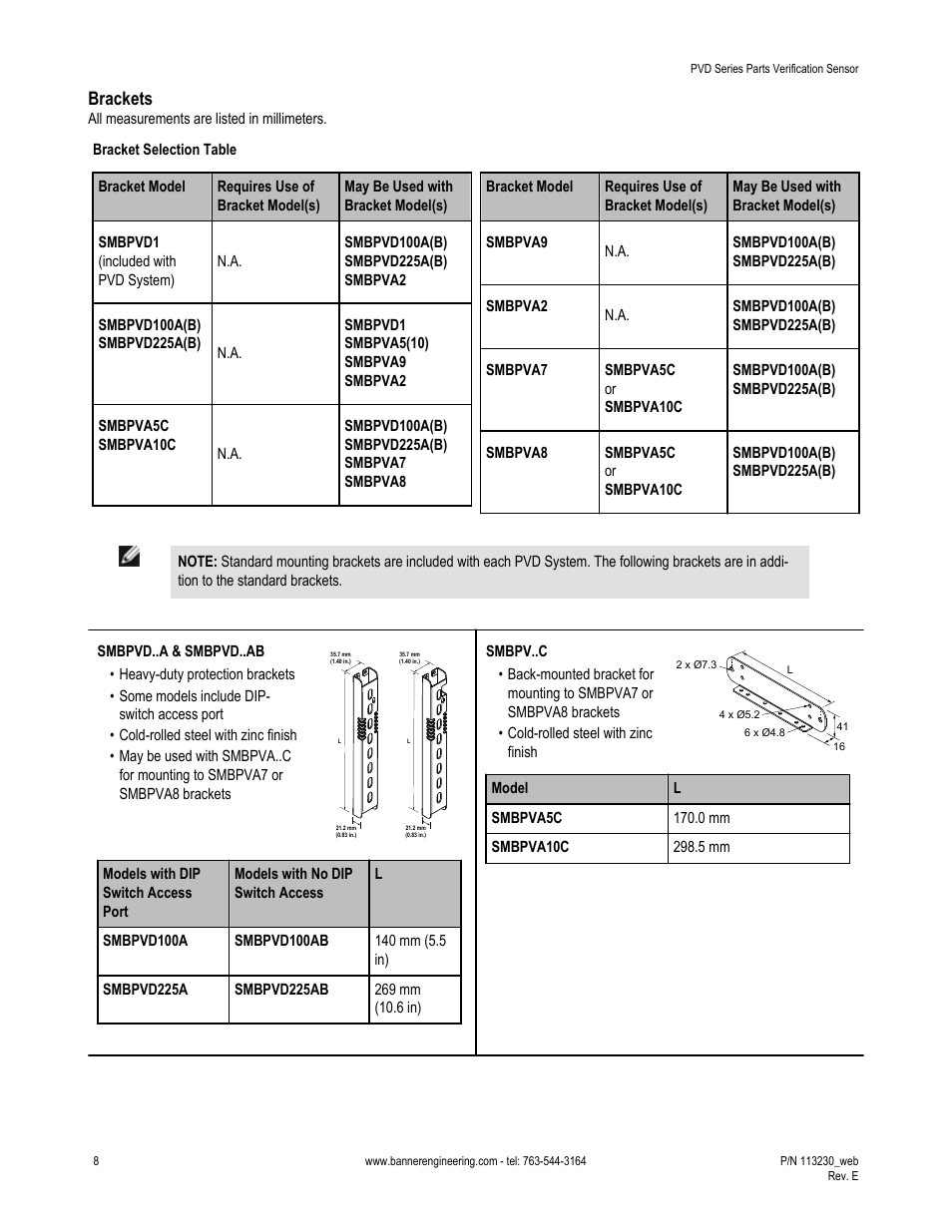 Brackets | Banner PVD100 Pallet Sensor User Manual | Page 8 / 9