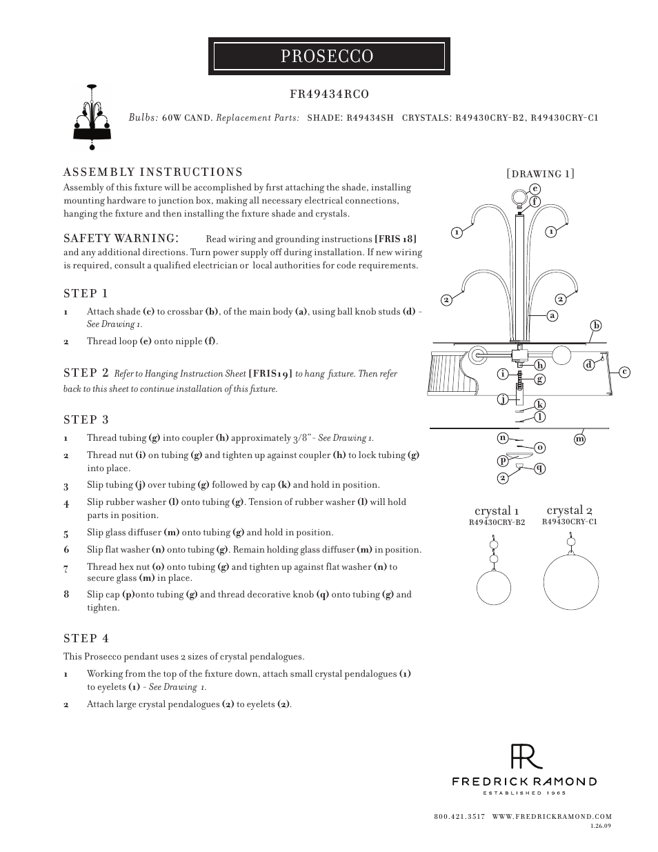 Hinkley Lighting PROSECCO FR49434RCO User Manual | 1 page