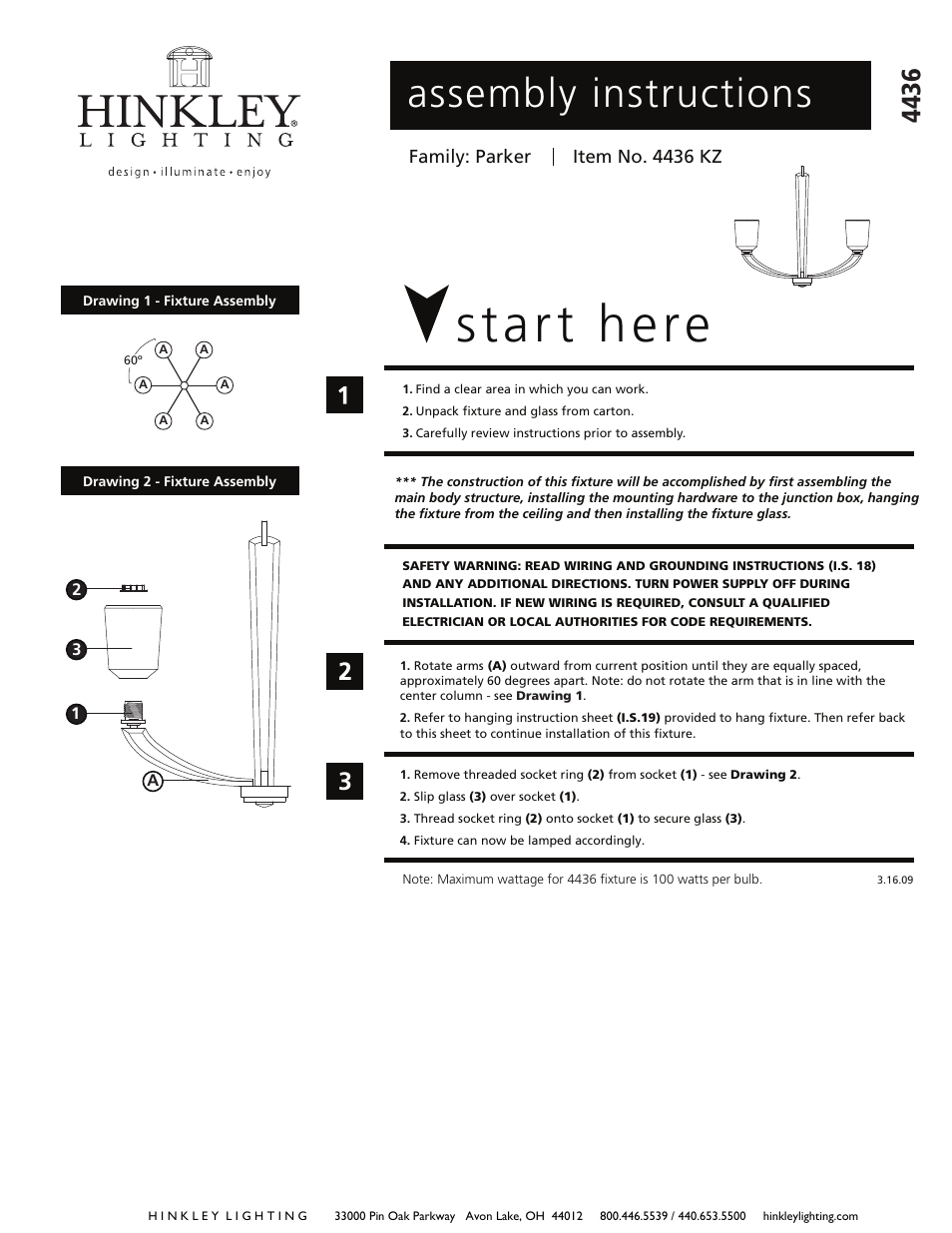 Hinkley Lighting PARKER 4436KZ User Manual | 3 pages