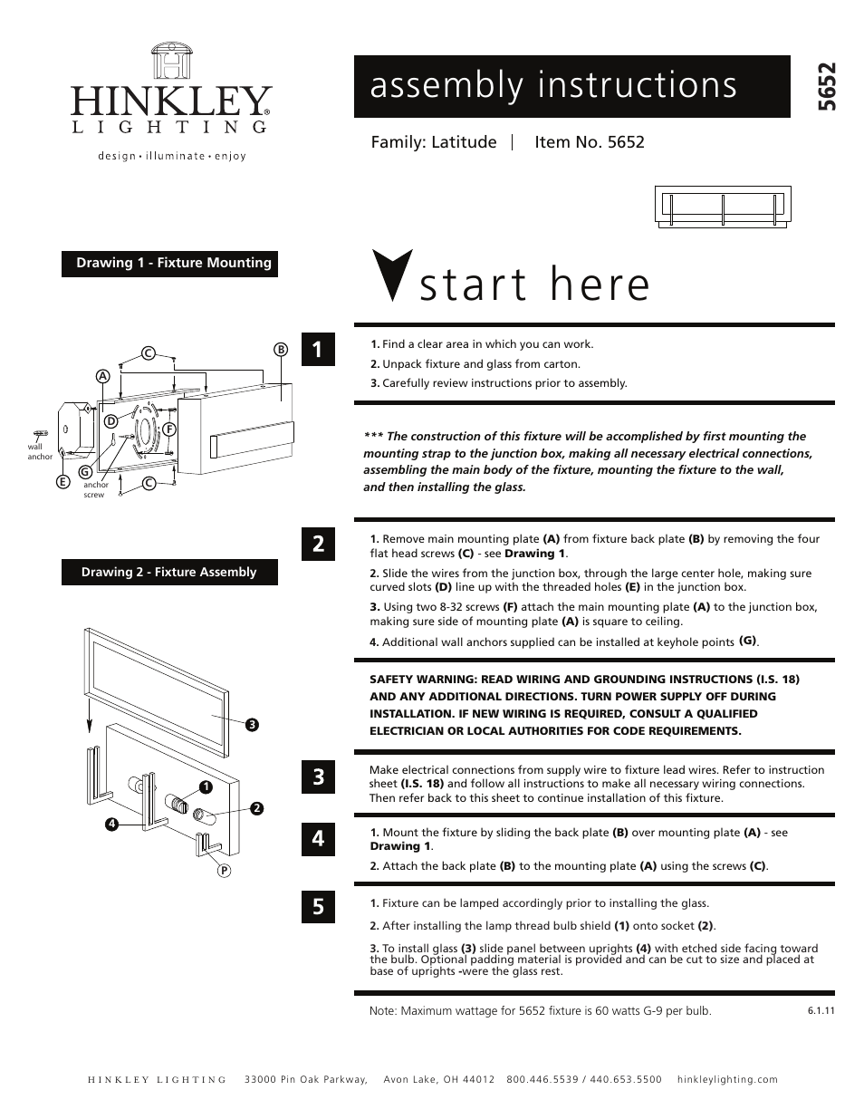 Hinkley Lighting LATITUDE 5652 User Manual | 2 pages