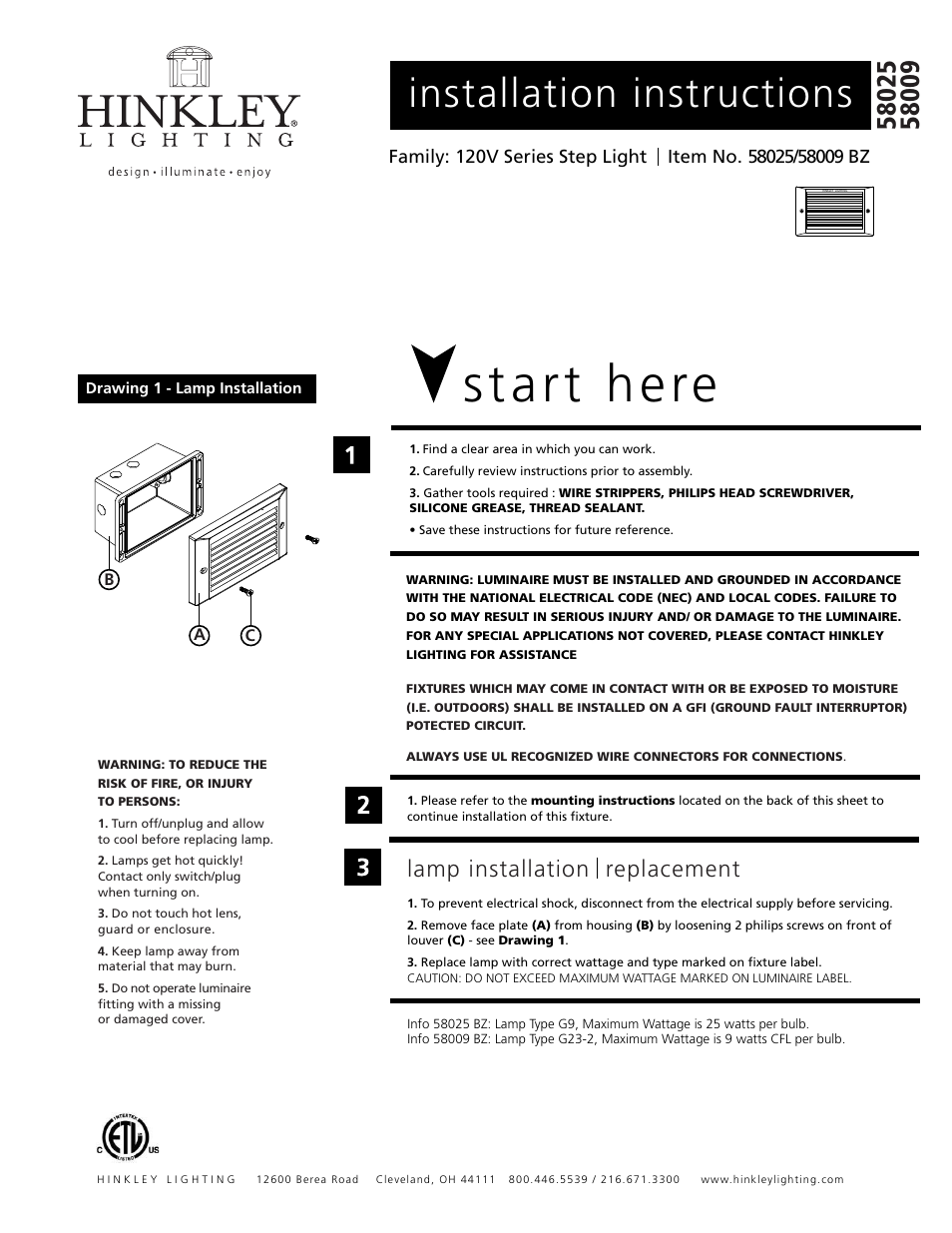 Hinkley Lighting 25W G9 STEP LIGHT 58025 User Manual | 2 pages