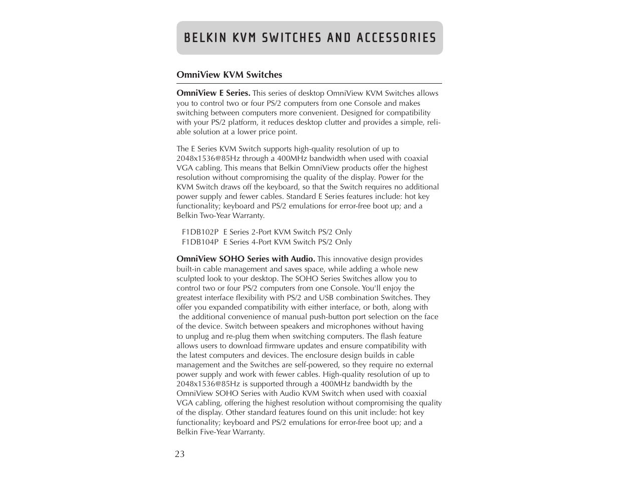 Belkin kvm switches and accessories | Belkin F1DA104T User Manual | Page 25 / 37