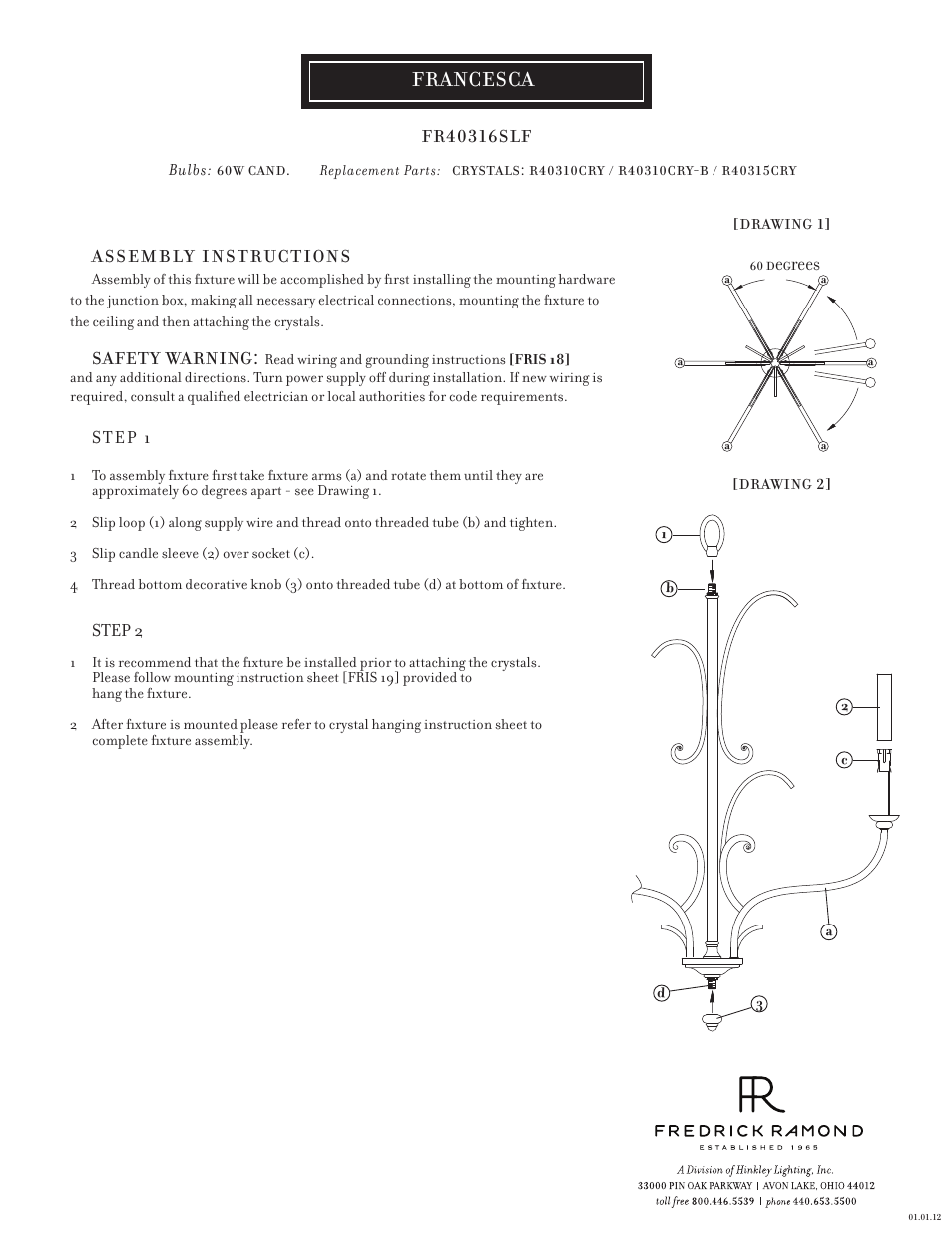 Hinkley Lighting FRANCESCA FR40316SLF User Manual | 2 pages