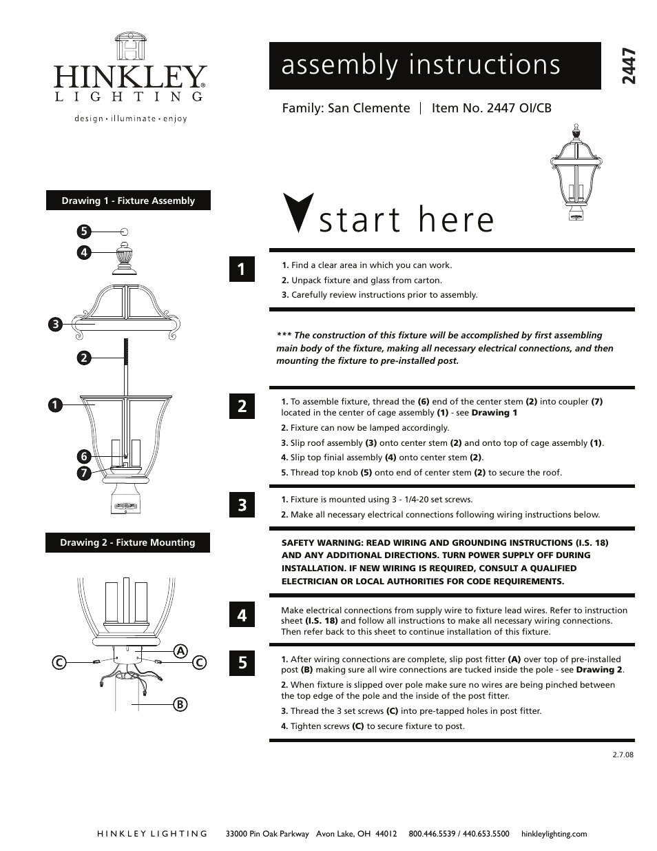 Hinkley Lighting SAN CLEMENTE 2447 User Manual | 2 pages