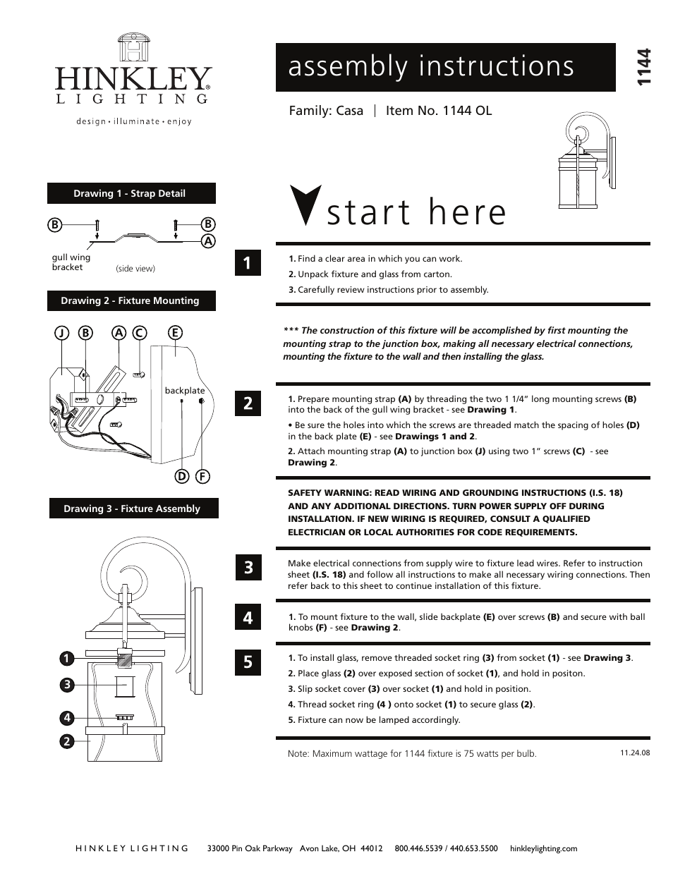 Hinkley Lighting CASA 1144OL User Manual | 3 pages