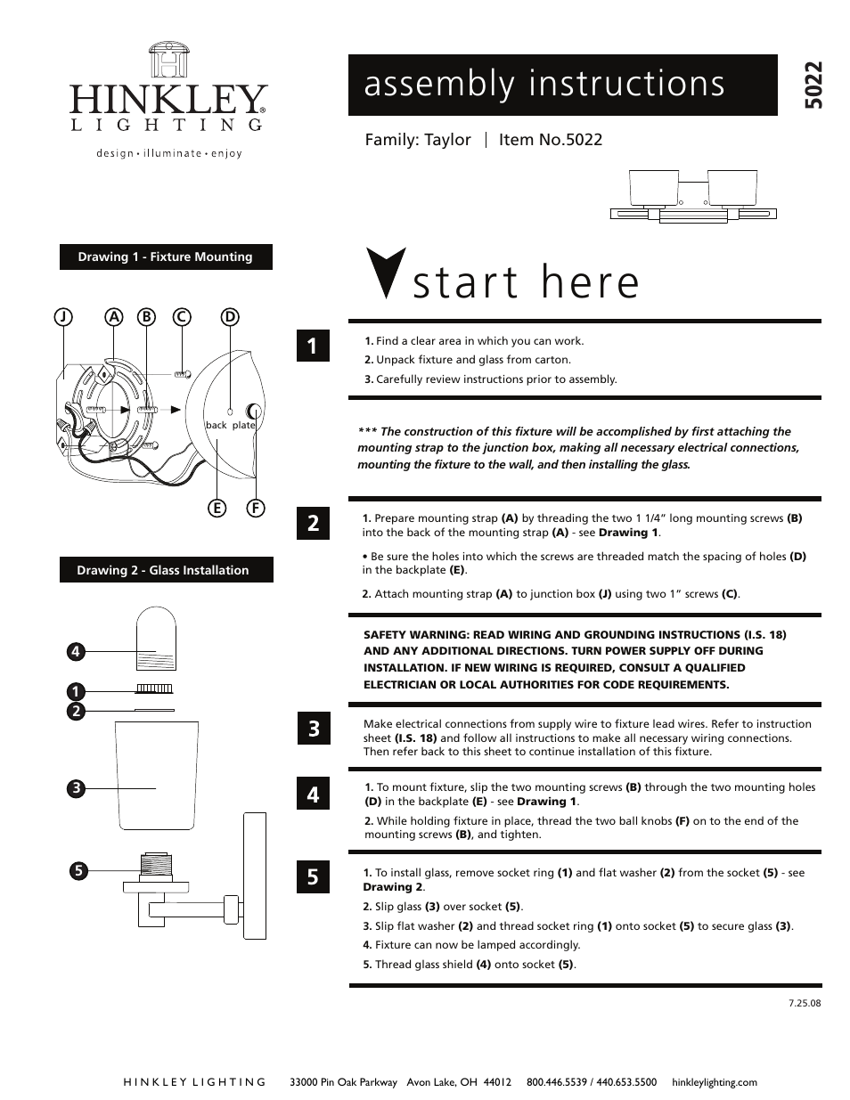 Hinkley Lighting TAYLOR 5022 User Manual | 2 pages