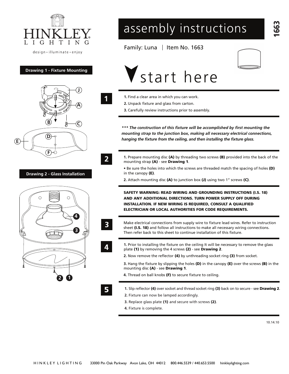 Hinkley Lighting LUNA 1663 User Manual | 2 pages