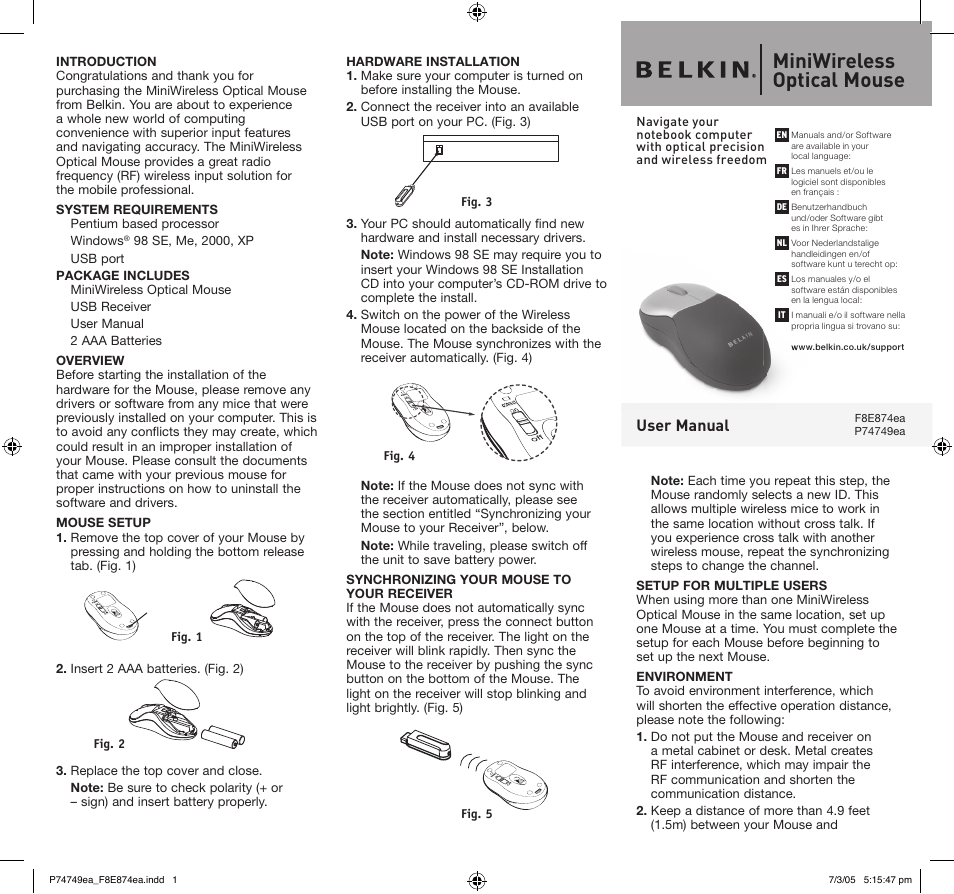 Belkin P74749EA User Manual | 2 pages