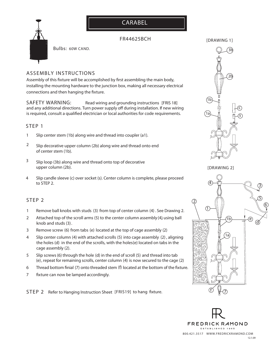 Hinkley Lighting CARABEL FR44625BCH User Manual | 1 page
