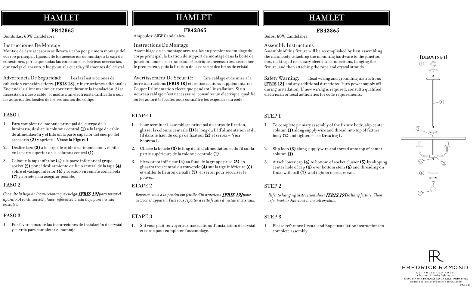 Hinkley Lighting HAMLET FR42865VBZ User Manual | 3 pages