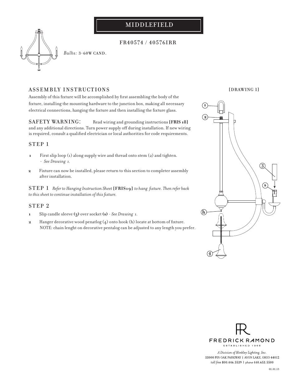 Hinkley Lighting MIDDLEFIELD FR40576IRR User Manual | 3 pages