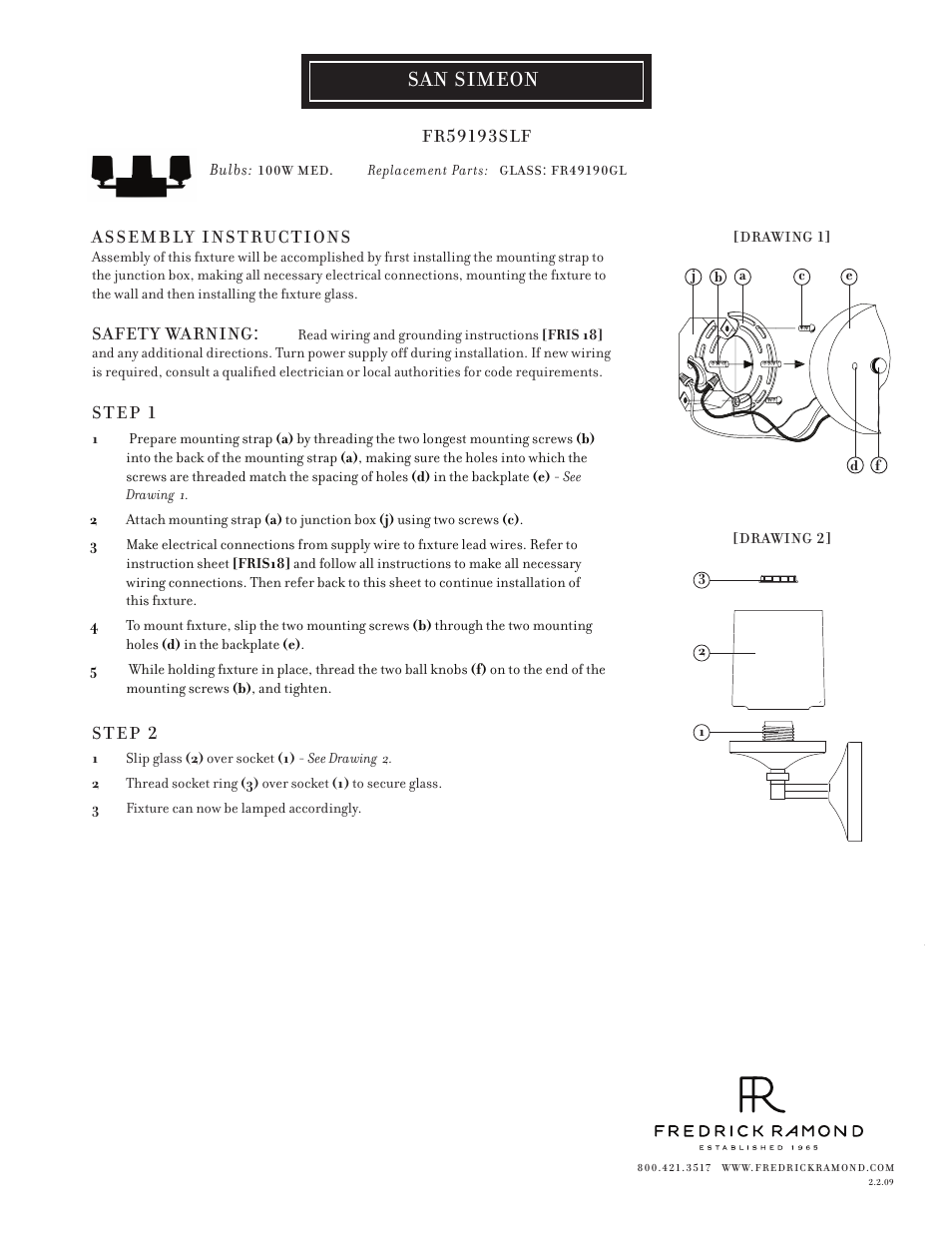Hinkley Lighting SAN SIMEON FR59193SLF User Manual | 1 page