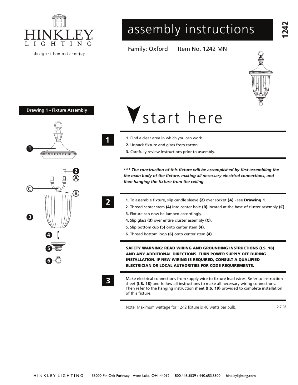 Hinkley Lighting OXFORD 1242MN User Manual | 2 pages