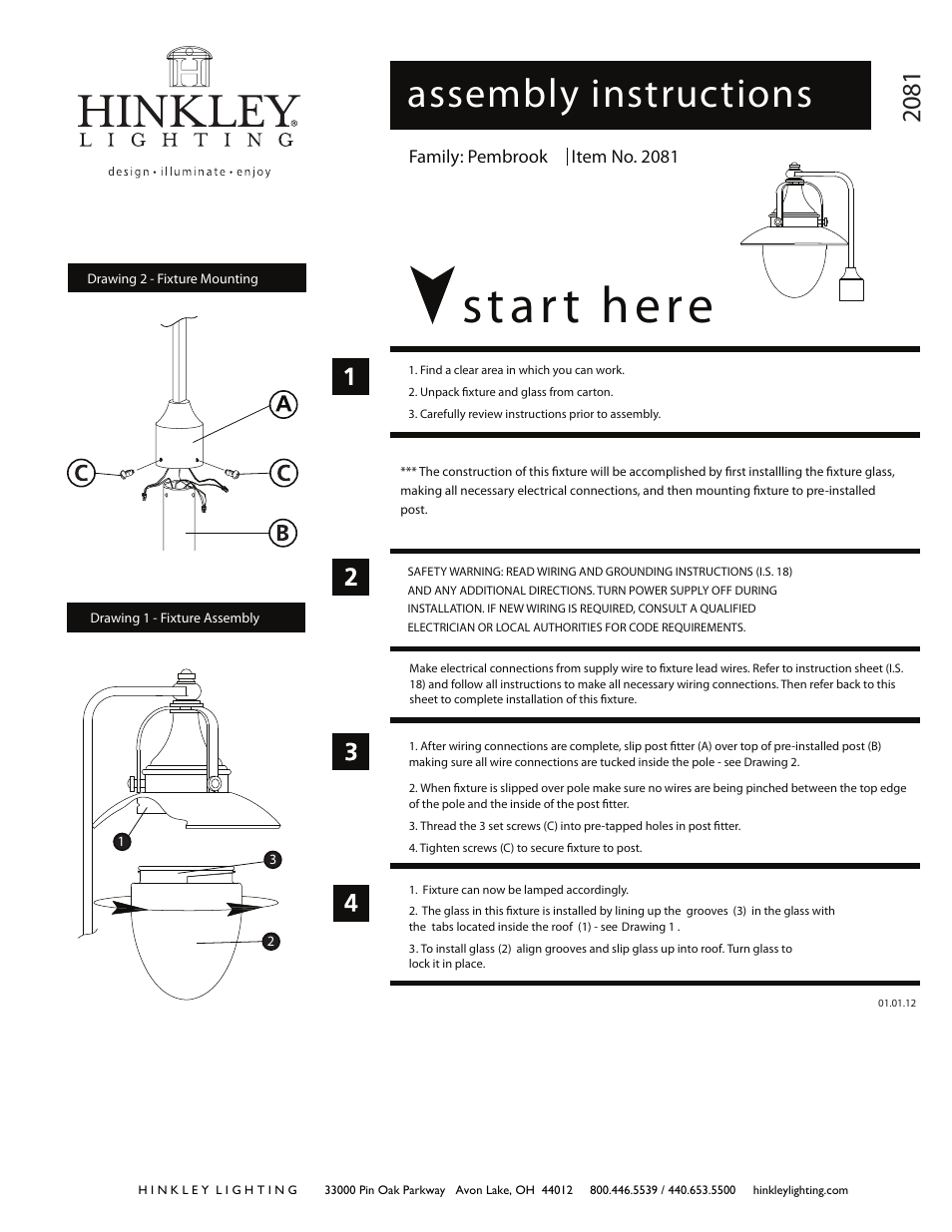 Hinkley Lighting PEMBROOK 2081 User Manual | 2 pages
