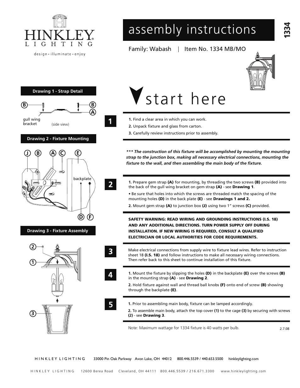 Hinkley Lighting WABASH 1334 User Manual | 3 pages