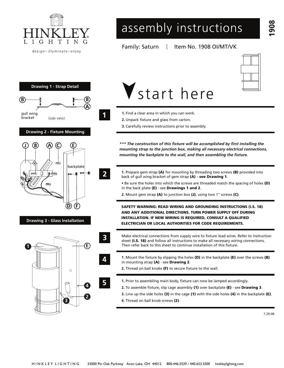 Hinkley Lighting SATURN 1908 User Manual | 3 pages