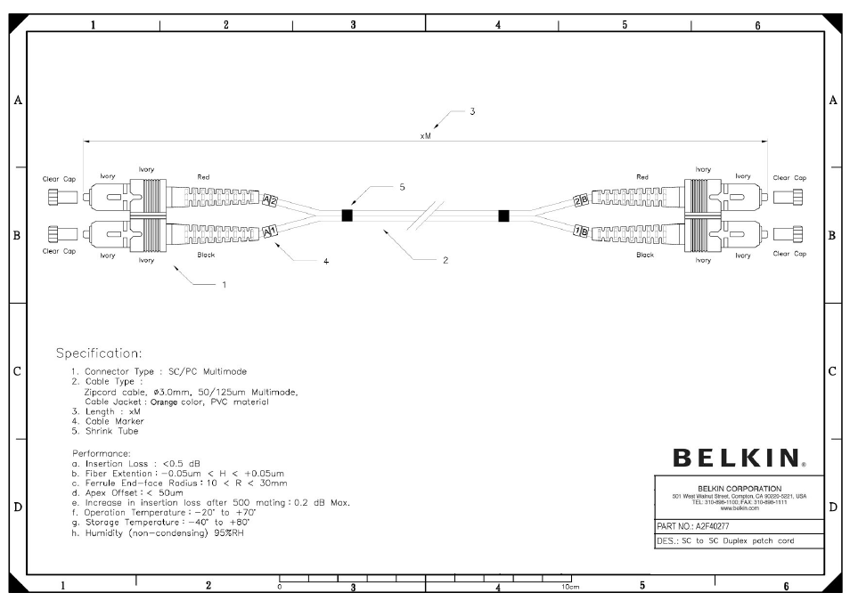 Belkin SC to SC Duplex patch cord A2F40277 User Manual | 1 page