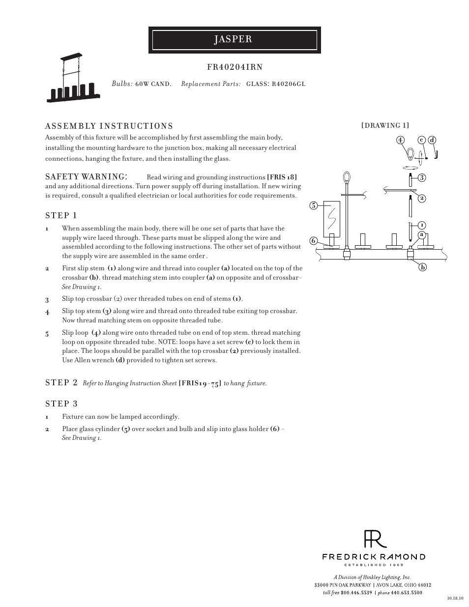 Hinkley Lighting JASPER FR40204IRN User Manual | 1 page