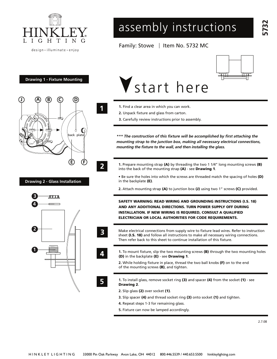 Hinkley Lighting STOWE 5732MC User Manual | 2 pages