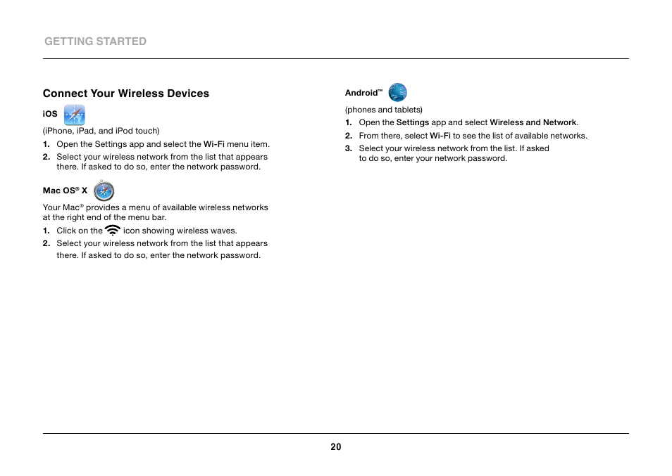 Getting started, Connect your wireless devices | Belkin N600 DB User Manual | Page 22 / 59