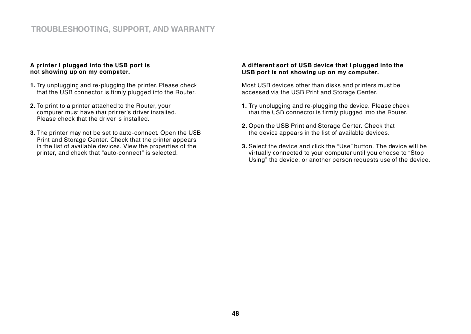 Troubleshooting, support, and warranty | Belkin N600 DB User Manual | Page 50 / 59