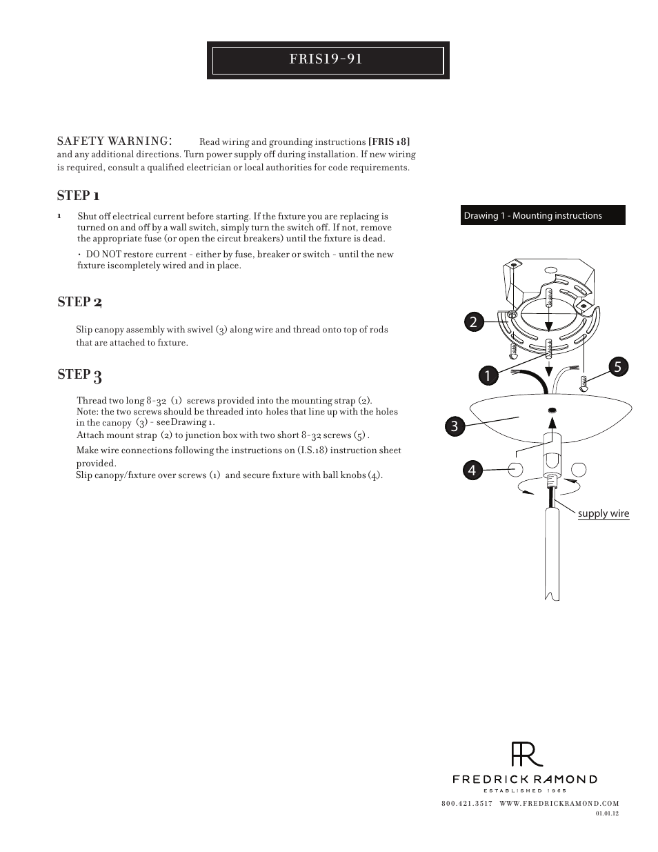 Fris19-91, Step | Hinkley Lighting HELIOS FR43914SLF User Manual | Page 2 / 2