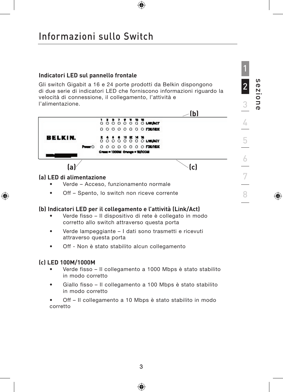 Introduzione, Informazioni sullo switch, Se zi o n e | Belkin Gibagbit Switch F5D5141uk16 User Manual | Page 100 / 266