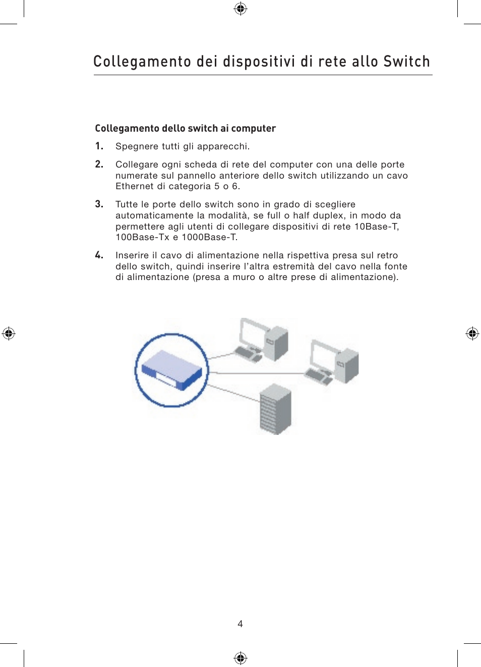 Collegamento dei dispositivi di rete allo switch | Belkin Gibagbit Switch F5D5141uk16 User Manual | Page 101 / 266