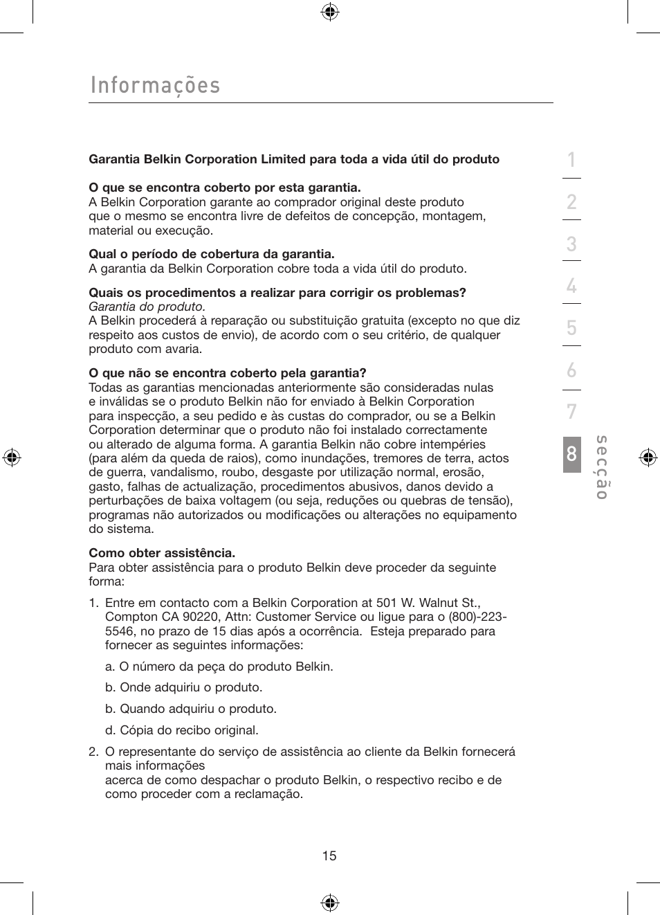 Informações, Se cз г o | Belkin Gibagbit Switch F5D5141uk16 User Manual | Page 131 / 266