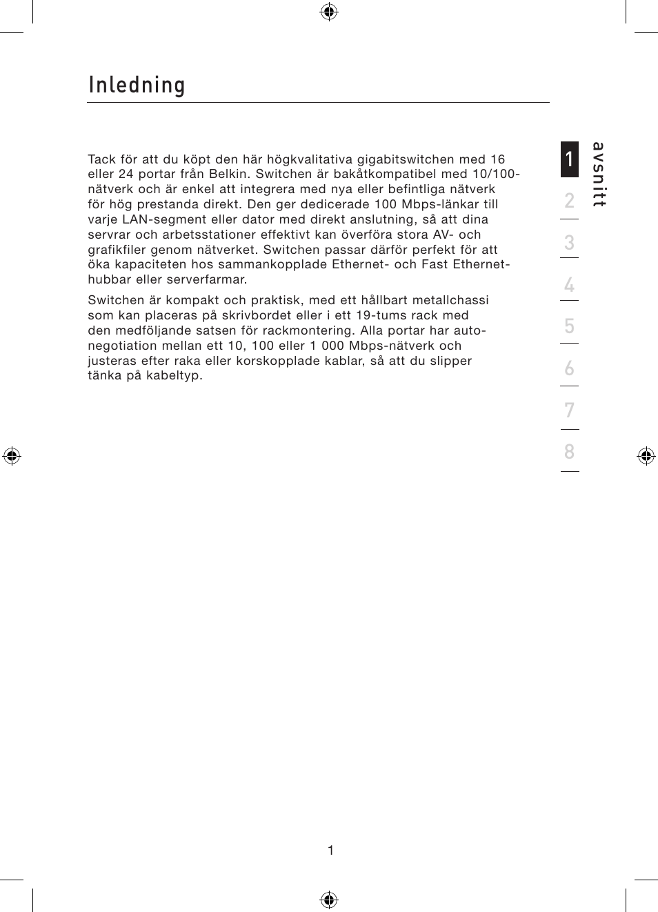 Inledning | Belkin Gibagbit Switch F5D5141uk16 User Manual | Page 136 / 266