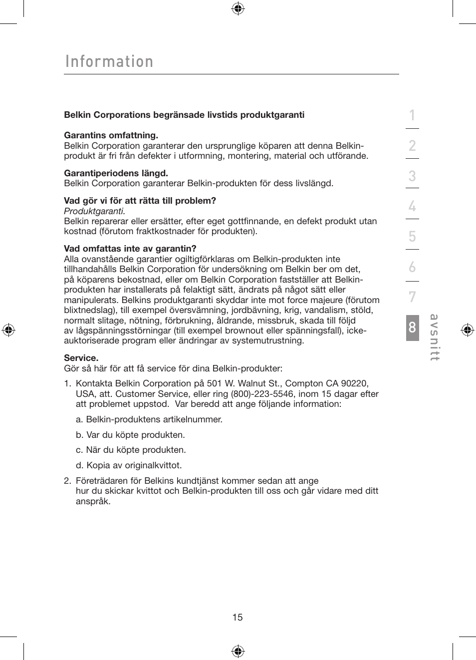 Information, Avs n itt | Belkin Gibagbit Switch F5D5141uk16 User Manual | Page 150 / 266