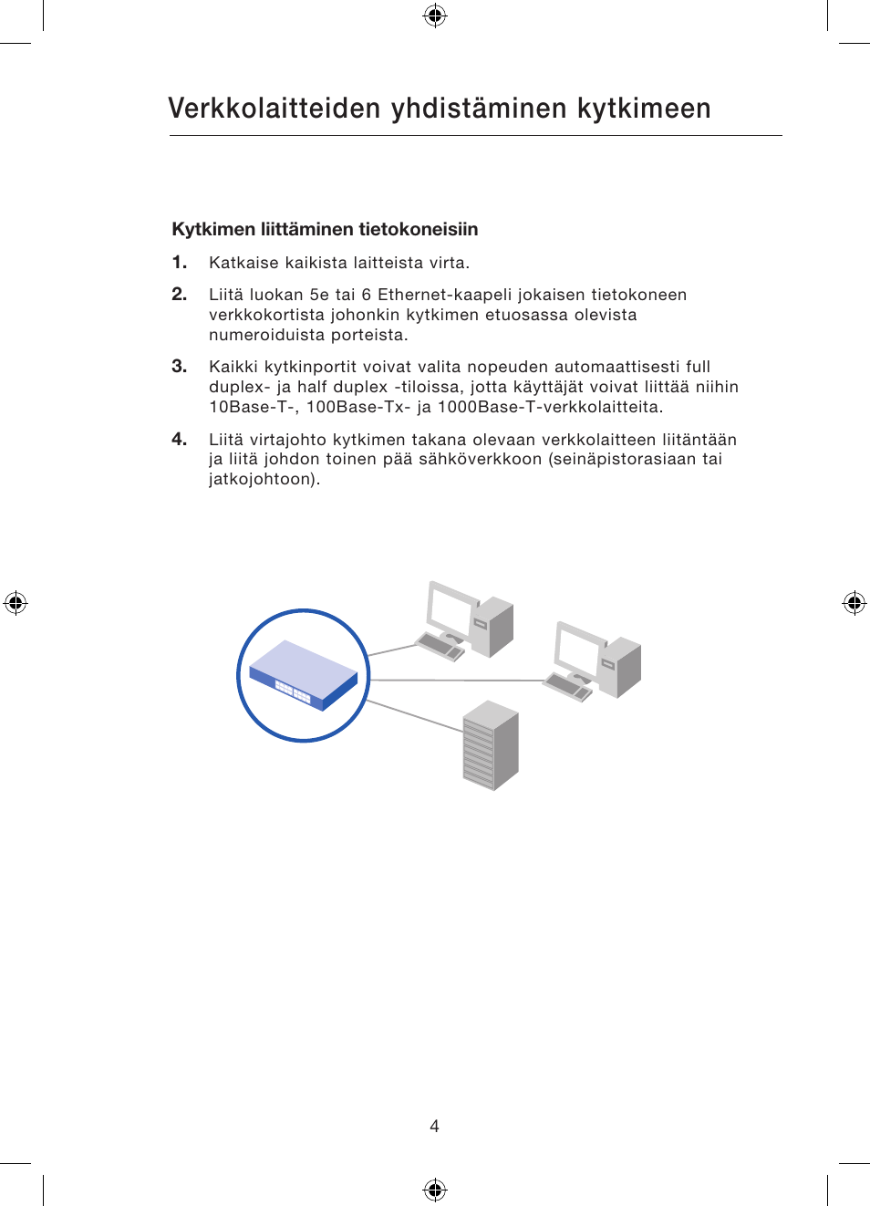 Verkkolaitteiden yhdistäminen kytkimeen | Belkin Gibagbit Switch F5D5141uk16 User Manual | Page 158 / 266
