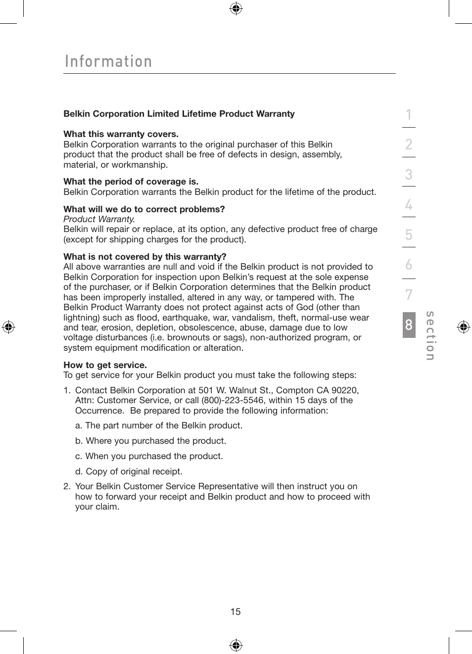 Information, Se ct io n | Belkin Gibagbit Switch F5D5141uk16 User Manual | Page 17 / 266