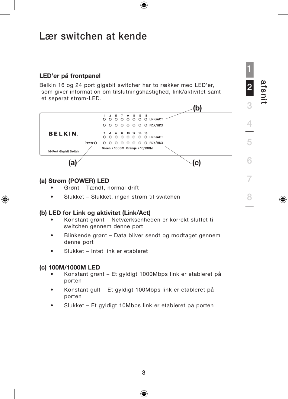 Indledning, Lær switchen at kende, Afs n it | Belkin Gibagbit Switch F5D5141uk16 User Manual | Page 176 / 266