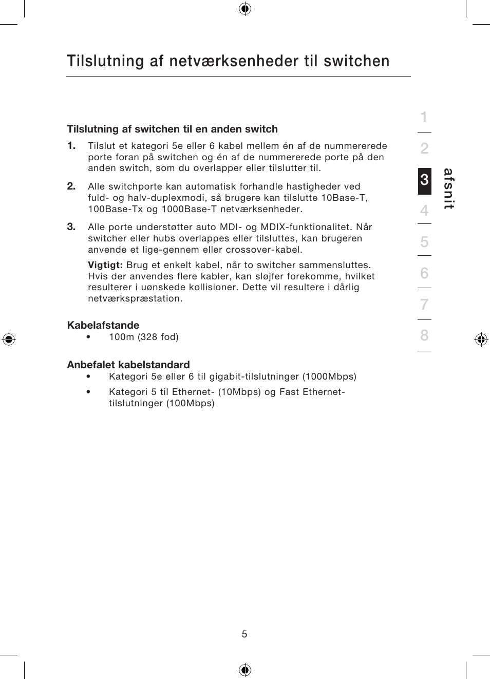 Tilslutning af netværksenheder til switchen, Afs n it | Belkin Gibagbit Switch F5D5141uk16 User Manual | Page 178 / 266