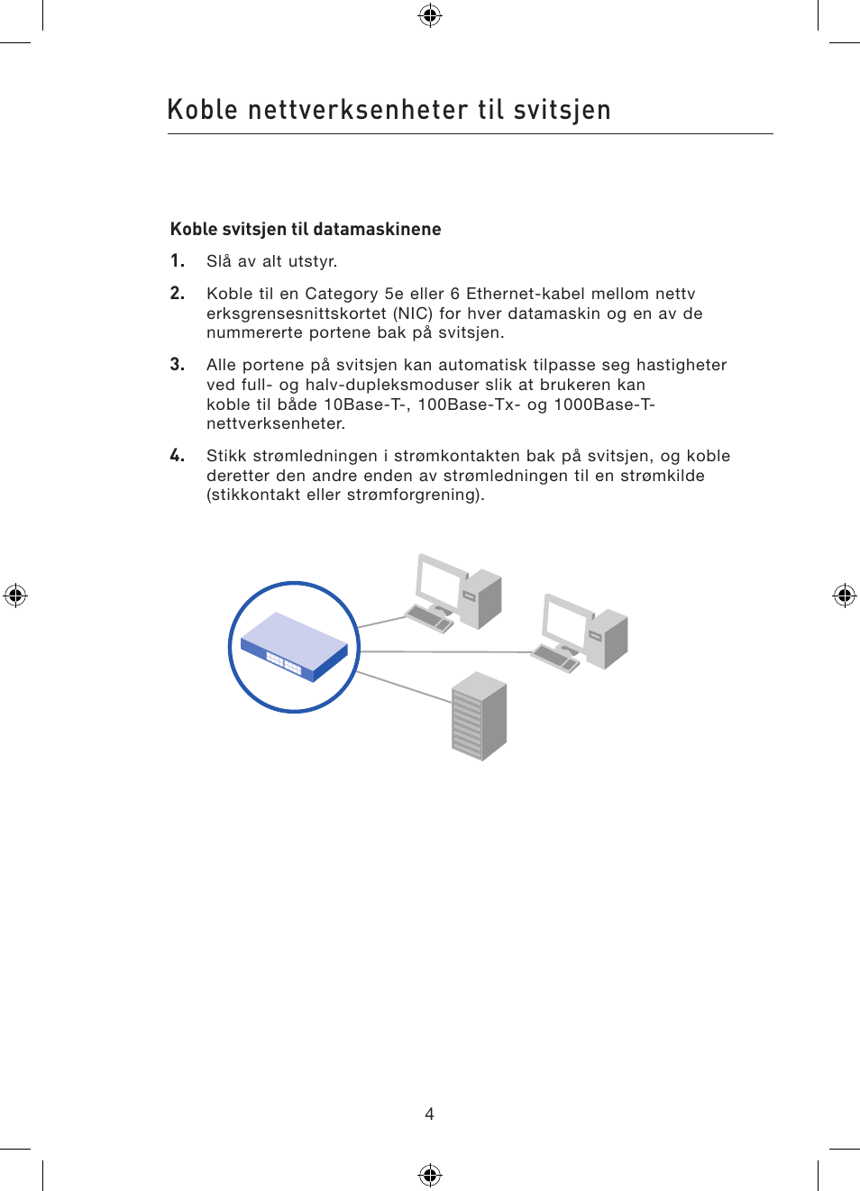 Koble nettverksenheter til svitsjen | Belkin Gibagbit Switch F5D5141uk16 User Manual | Page 196 / 266