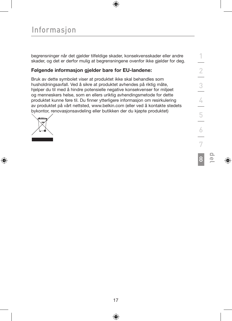 Informasjon | Belkin Gibagbit Switch F5D5141uk16 User Manual | Page 209 / 266