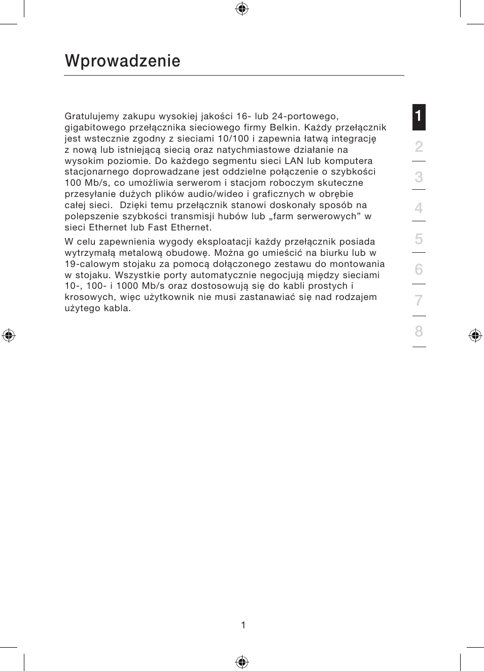 Wprowadzenie | Belkin Gibagbit Switch F5D5141uk16 User Manual | Page 212 / 266