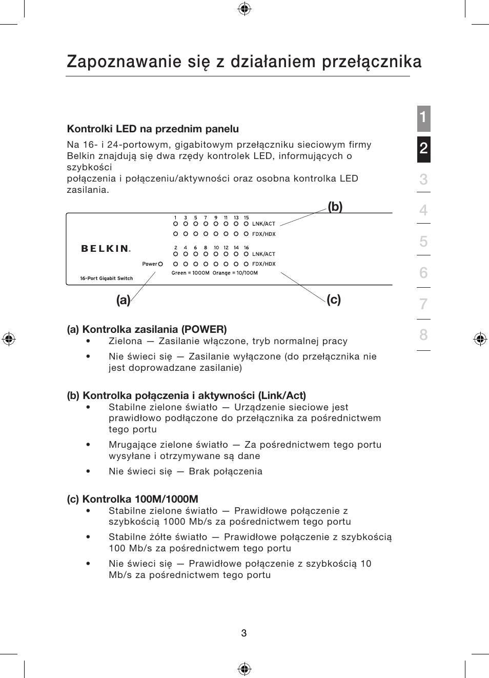 Wprowadzenie, Zapoznawanie się z działaniem przełącznika | Belkin Gibagbit Switch F5D5141uk16 User Manual | Page 214 / 266